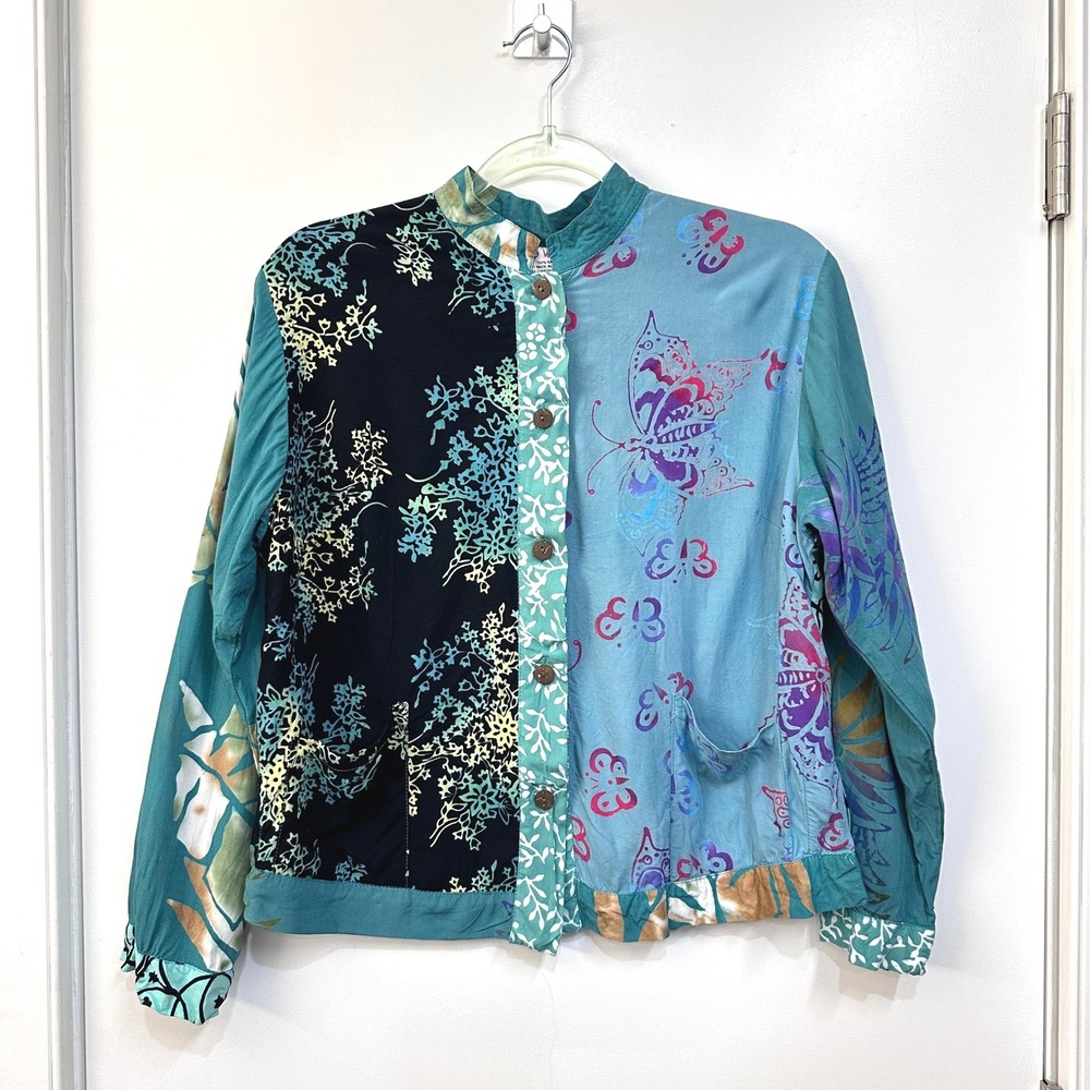 Vintage Wild Woman Split Panel Patchwork Batik Top S/M Lagenlook Wearable Art